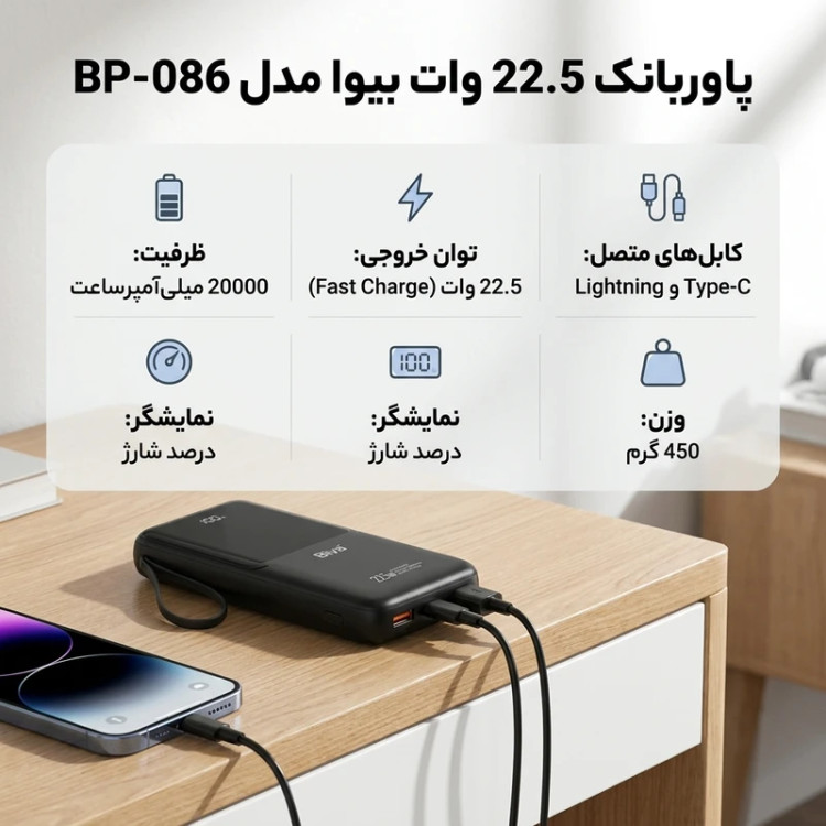 پاور بانک ۲۰۰۰ میلیآمپر بیوا مدل BP-086